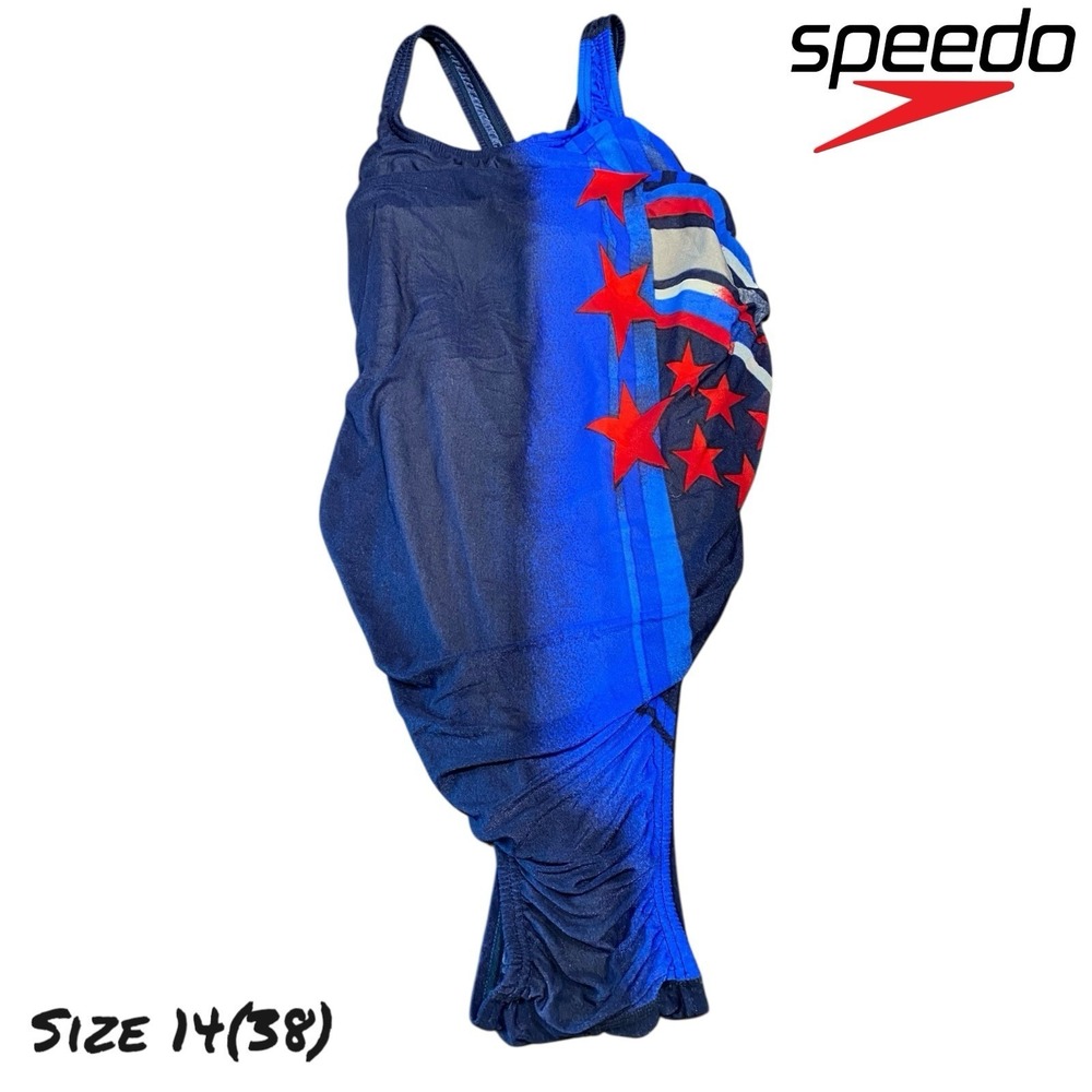 VTG 90s Speedo One-Piece Stars Swimsuit Retro 80s Graphic USA Sz 14 (38) NWT!